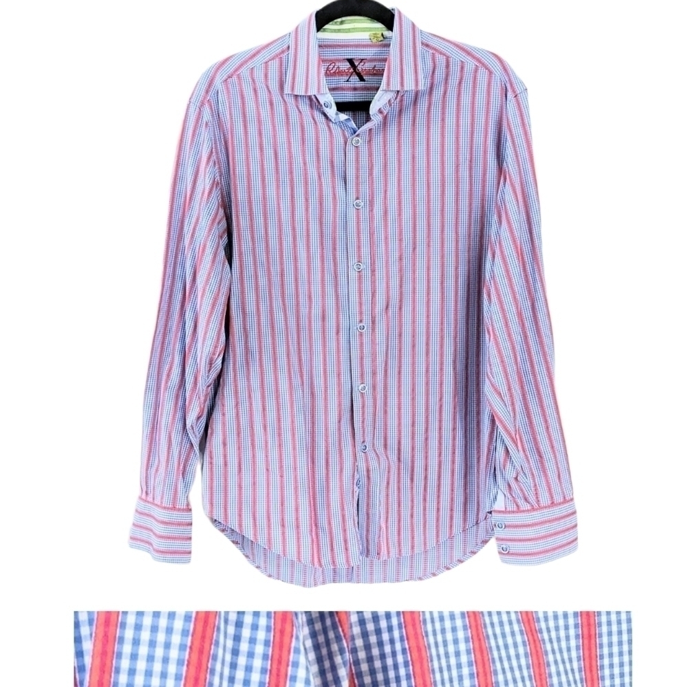 Robert Graham mini checked blue red white button down shirt Large